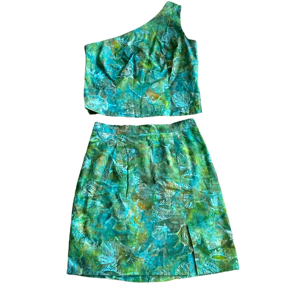 Elegant Green Floral Skirt Set